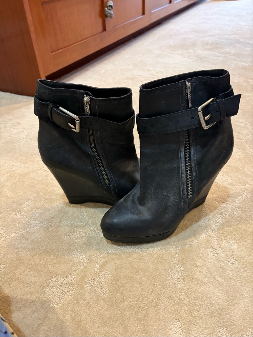 Michael by Michael Kors Women's Black Wedge Ankle Boots with Buckle